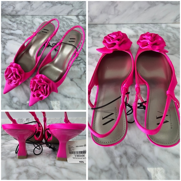 Worthington Hot Pink Pointed-Toe Slingback Heels with Floral Rosette, NWT - Picture 2 of 3